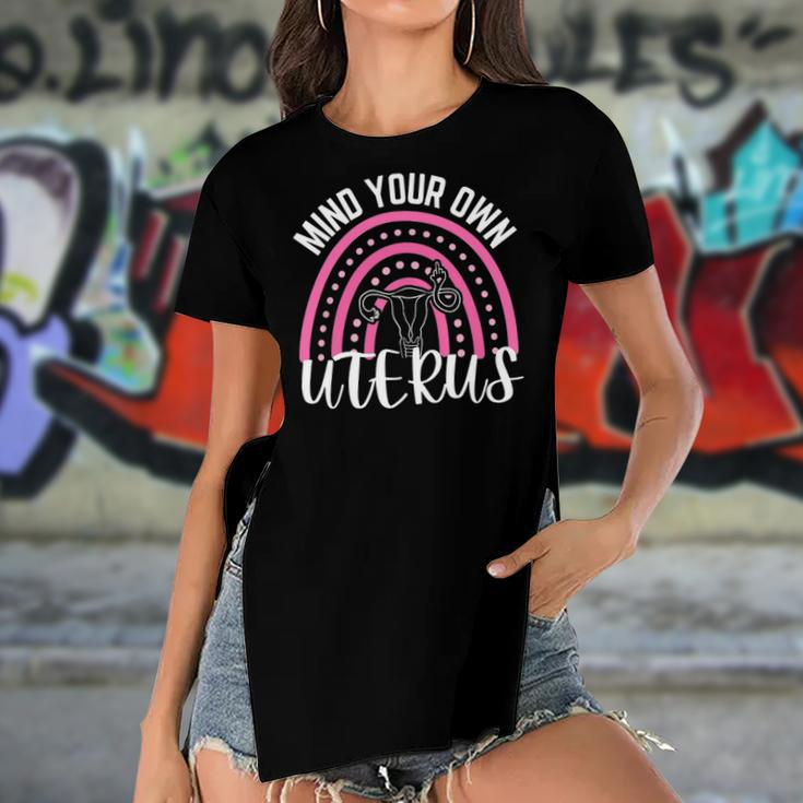 Mind Your Own Uterus Rainbow My Uterus My Choice Women Women's Short Sleeves T-shirt With Hem Split