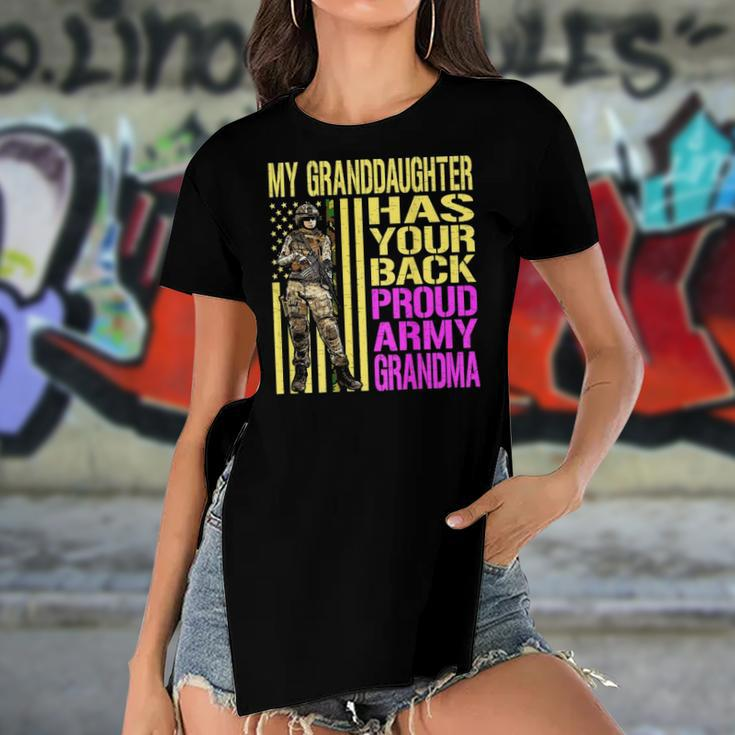My Granddaughter Has Your Back Proud Army Grandma Military Women's Short Sleeves T-shirt With Hem Split