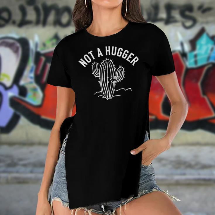 Not A Hug Funny Vintage Cactus Sarcastic No Hugs Women's Short Sleeves T-shirt With Hem Split