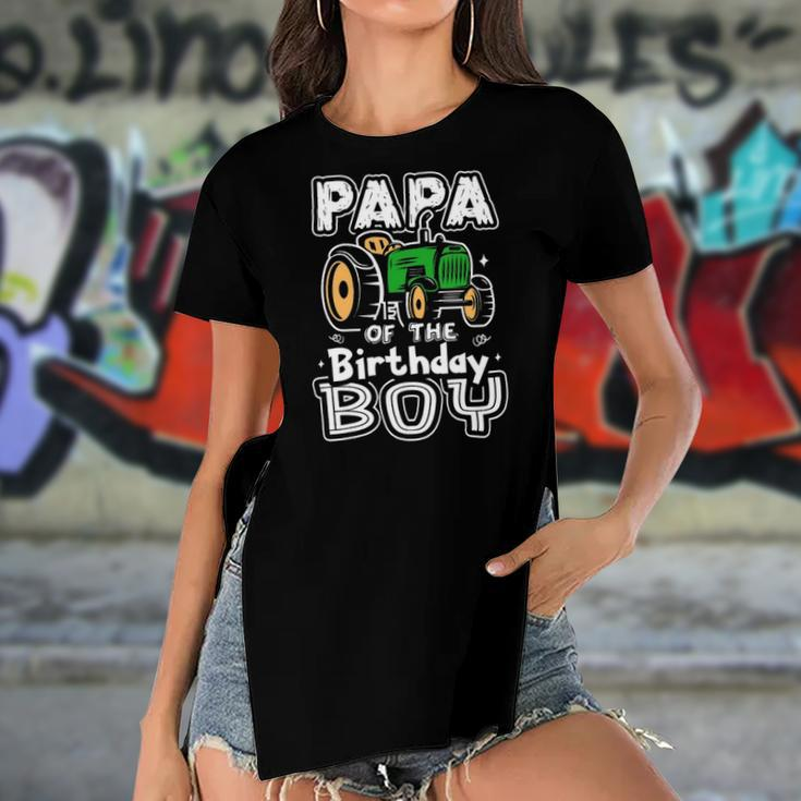 Papa Of The Birthday Boy Farmer Tractor Matching Party Women's Short Sleeves T-shirt With Hem Split