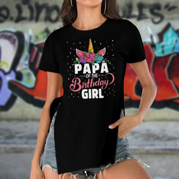 Papa Of The Birthday Girl Unicorn Girls Family Matching Women's Short Sleeves T-shirt With Hem Split