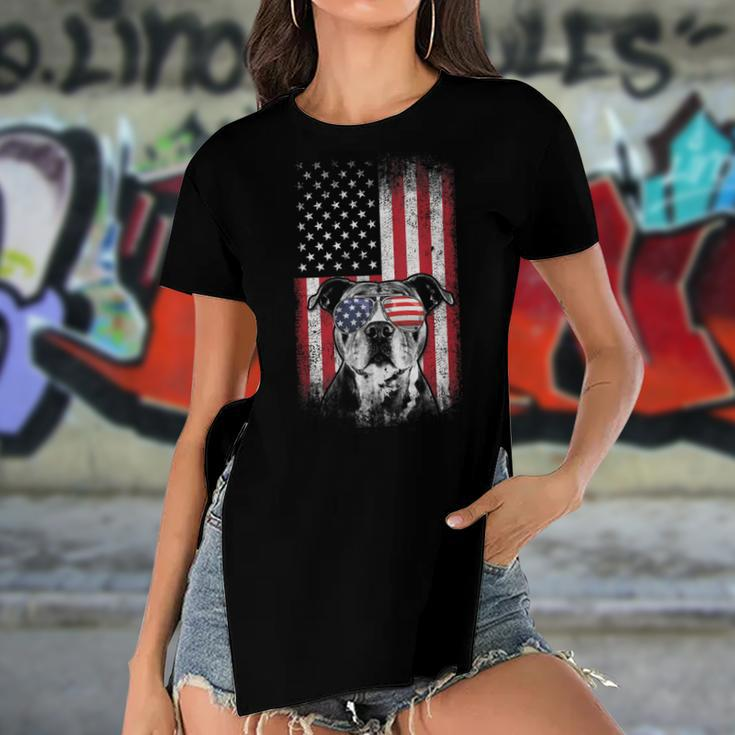 Pitbull American Flag 4Th Of July Pitbull Dad Mom Dog Lover V2 Women's Short Sleeves T-shirt With Hem Split