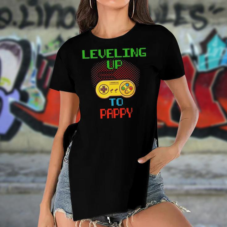 Promoted To Pappy Unlocked Gamer Leveling Up Women's Short Sleeves T-shirt With Hem Split