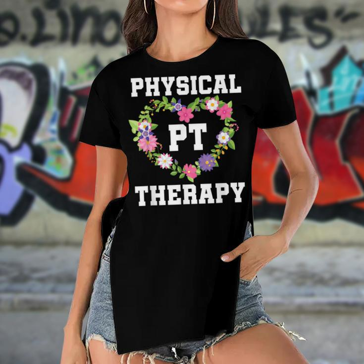 Pt Physical Therapist Pta Floral Physical Therapy Women's Short Sleeves T-shirt With Hem Split