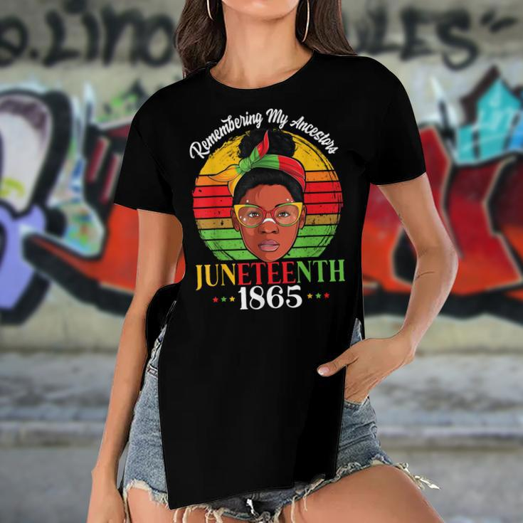 Remembering My Ancestors Juneteenth 1865 Independence Day Women's Short Sleeves T-shirt With Hem Split