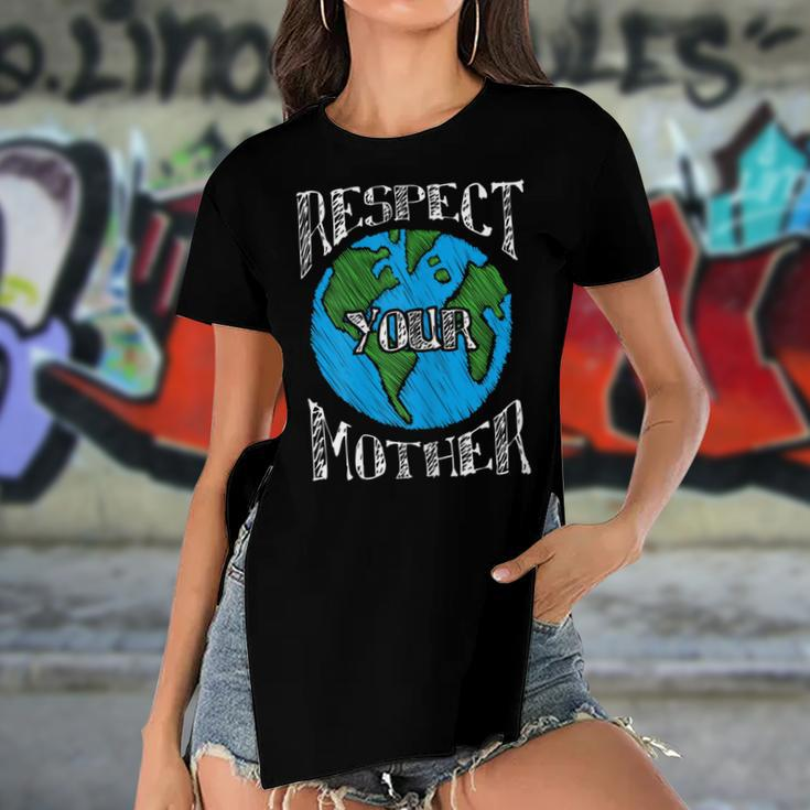 Respect Mother Planet Earth Day Climate Change Cute Women's Short Sleeves T-shirt With Hem Split