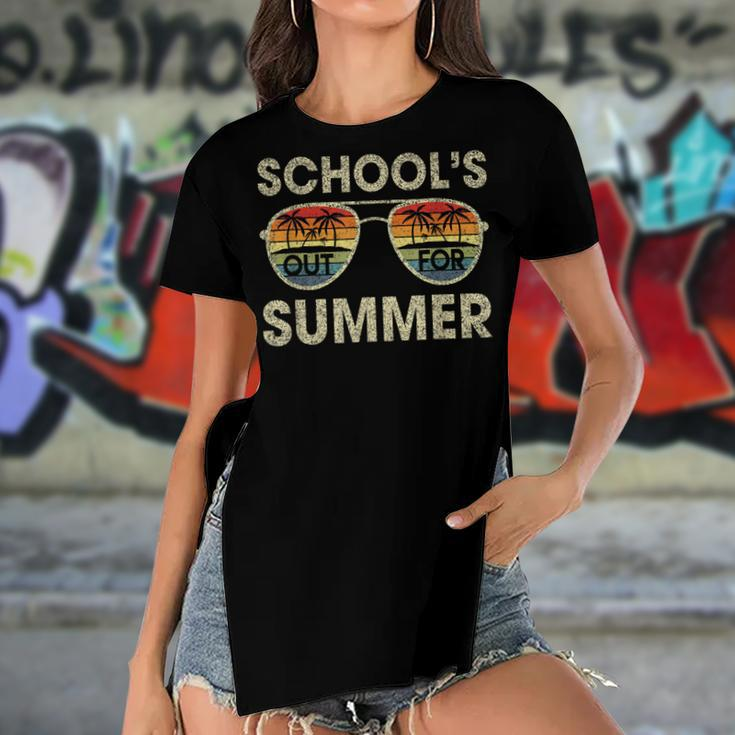 Retro Last Day Of School Schools Out For Summer Teacher Gift Women's Short Sleeves T-shirt With Hem Split
