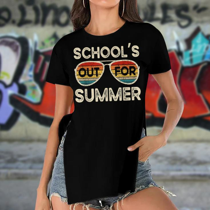 Retro Last Day Of School Schools Out For Summer Teacher Women's Short Sleeves T-shirt With Hem Split