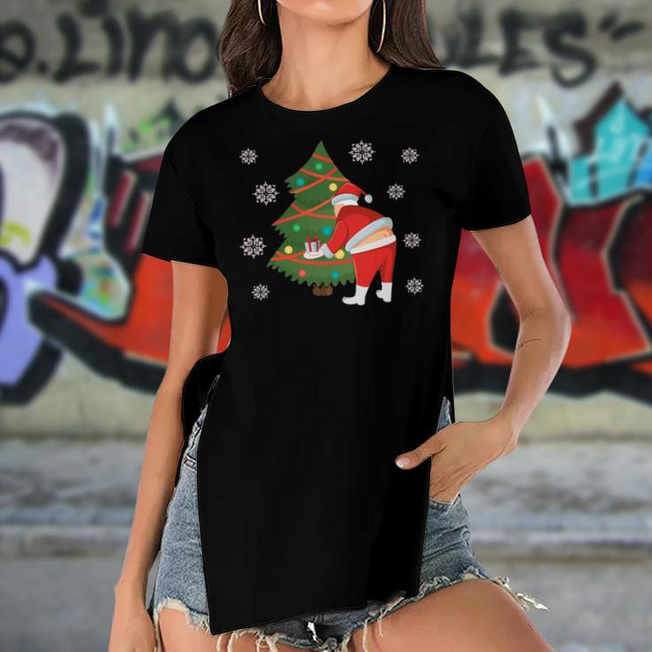 Santa Butt Crack Merry Christmas Women's Short Sleeves T-shirt With Hem Split