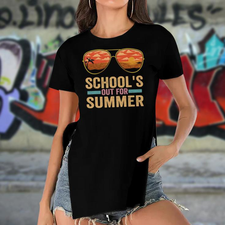 Schools Out For Summer Sunglasses Teacher Last Day Of School Women's Short Sleeves T-shirt With Hem Split