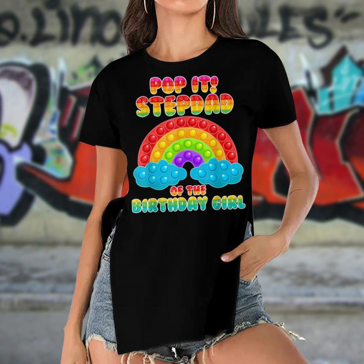 Stepdad Of The Birthday Girl Rainbow Birthday Kid Women's Short Sleeves T-shirt With Hem Split