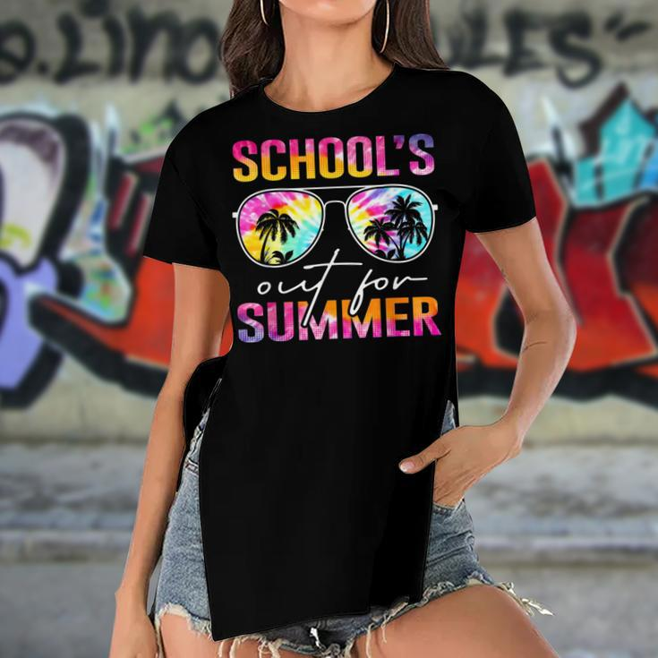 Tie Dye Last Day Of School Schools Out For Summer Teacher Women's Short Sleeves T-shirt With Hem Split