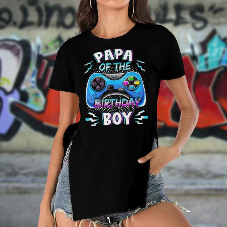 Video Game Birthday Party Papa Of The Birthday Boy Matching Women's Short Sleeves T-shirt With Hem Split