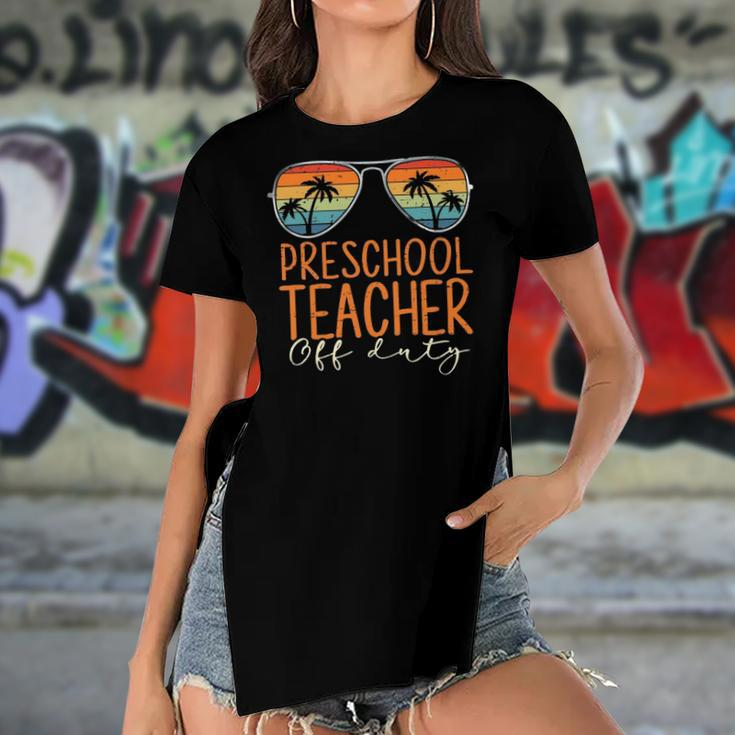 Vintage Preschool Teacher Off Duty Last Day Of School Summer Women's Short Sleeves T-shirt With Hem Split
