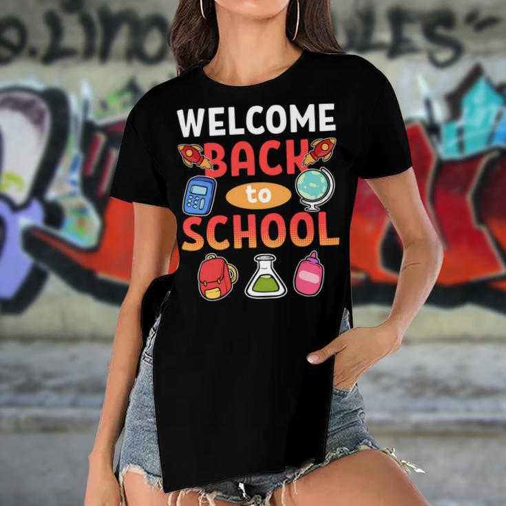 Welcome Back To School School Party 483 Shirt Women's Short Sleeves T-shirt With Hem Split