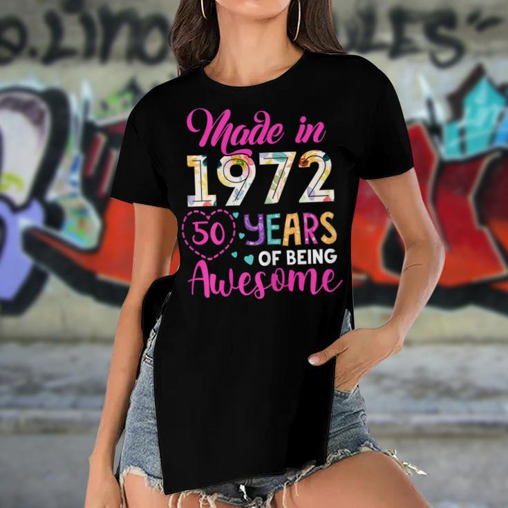 Womens 50 Year Of Being Awesome Made In 1972 Birthday Gifts Vintage Women's Short Sleeves T-shirt With Hem Split