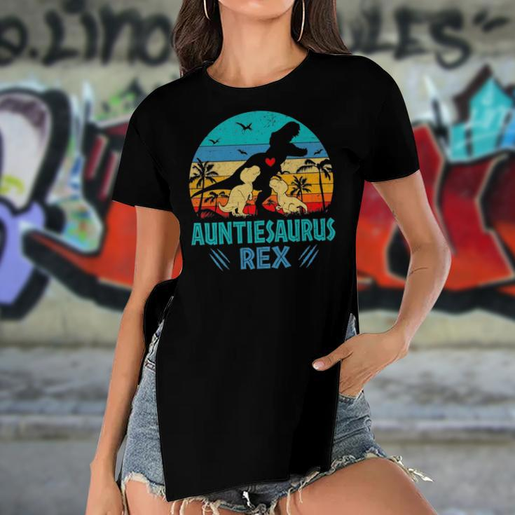 Womens Auntiesaurusrex Dinosaur Mommy Saurus Family Matching Women's Short Sleeves T-shirt With Hem Split