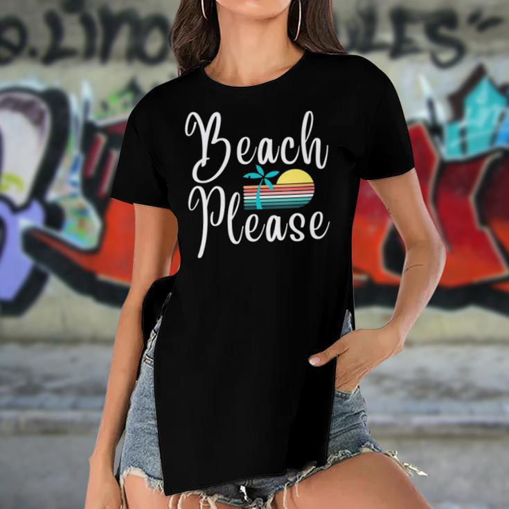 Womens Beach Please Palm Tree Vacation Women's Short Sleeves T-shirt With Hem Split
