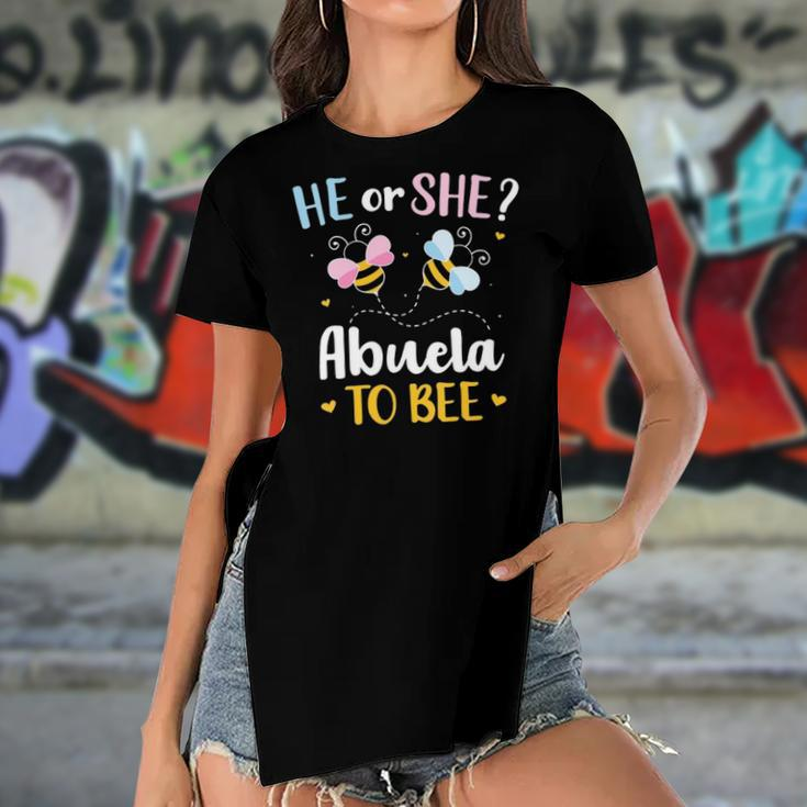 Womens Gender Reveal He Or She Abuela Matching Family Baby Party Women's Short Sleeves T-shirt With Hem Split