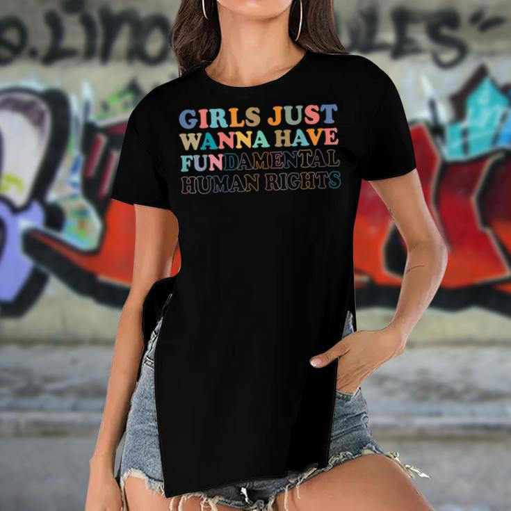 Womens Girls Just Wanna Have FunDamental Human Rights Women's Short Sleeves T-shirt With Hem Split