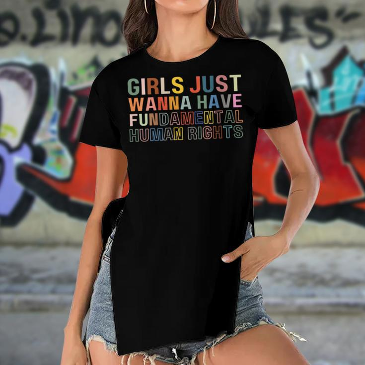 Womens Girls Just Wanna Have Fundamental Rights Feminism Womens Women's Short Sleeves T-shirt With Hem Split