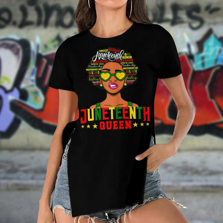 Womens Juneteenth Women Natural Afro Queen Women's Short Sleeves T-shirt With Hem Split