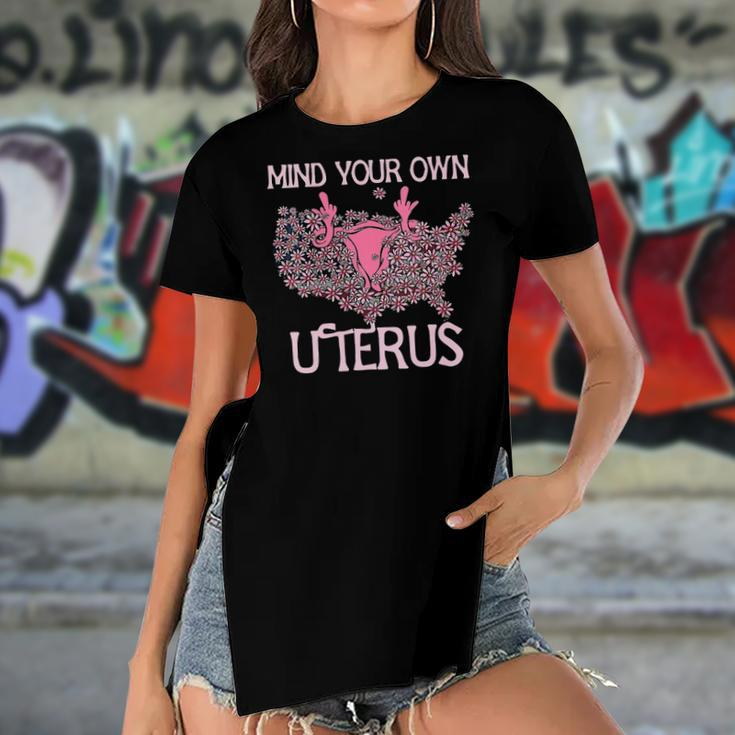 Womens Mind Your Own Uterus Pro-Choice Feminist Womens Rights Women's Short Sleeves T-shirt With Hem Split