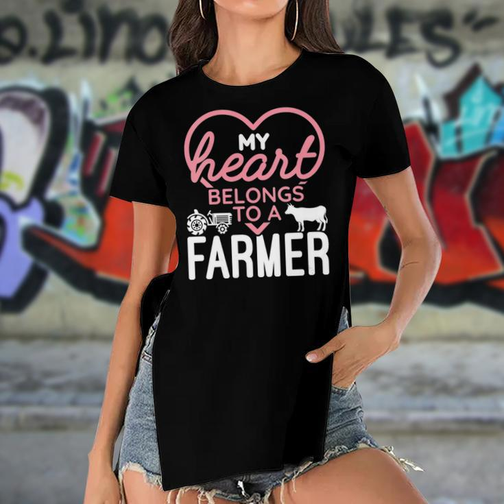 Womens My Heart Belongs To A Farmer Romantic Farm Wife Girlfriend Women's Short Sleeves T-shirt With Hem Split
