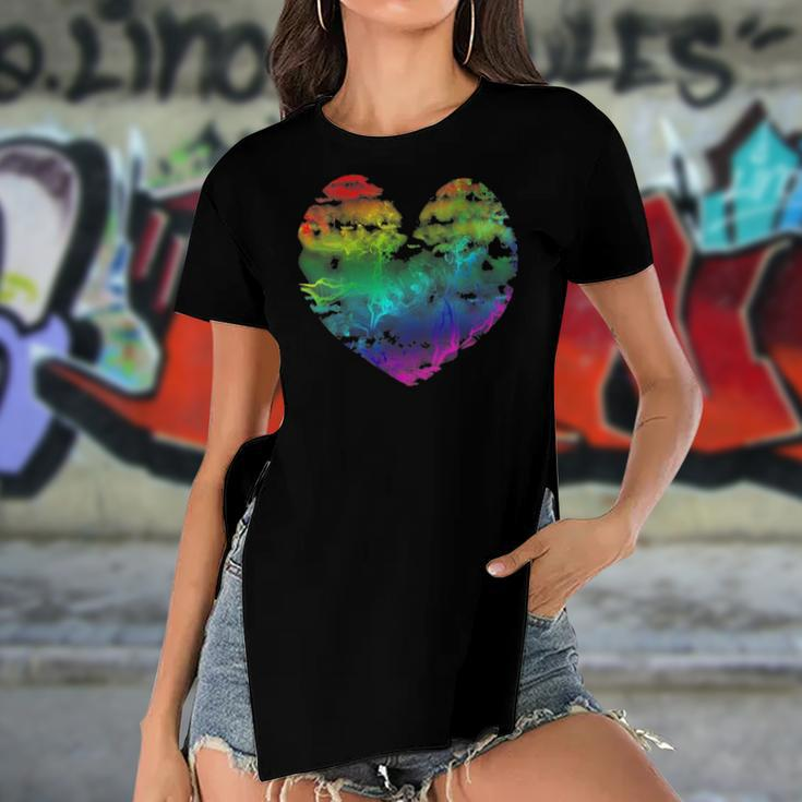 Womens Rainbow Cloudy Heart Lgbt Gay & Lesbian Pride Gift Women's Short Sleeves T-shirt With Hem Split