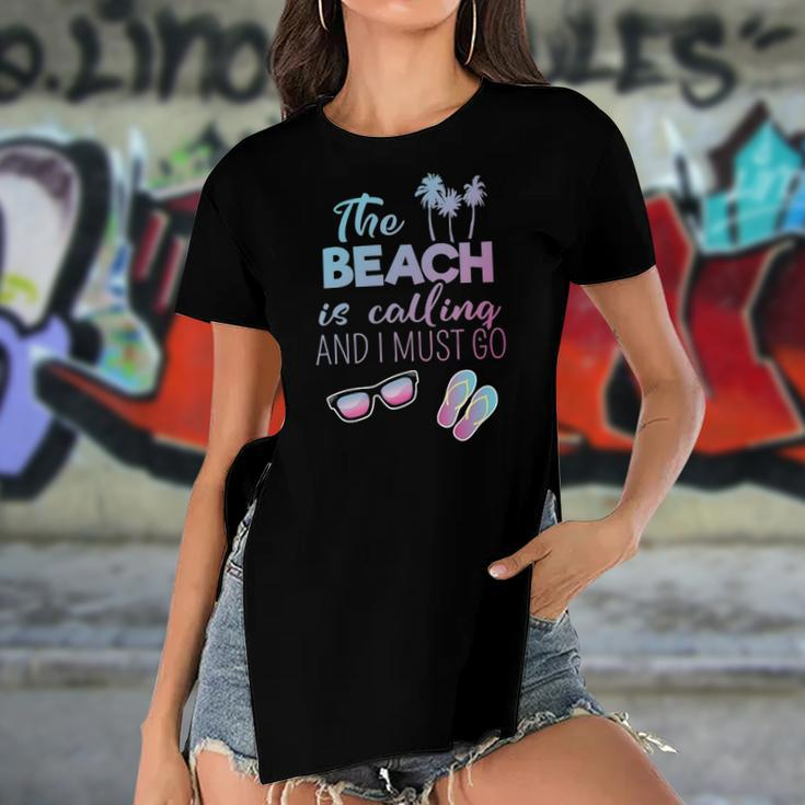 Womens The Beach Is Calling And I Must Go Funny Summer Apparel Women's Short Sleeves T-shirt With Hem Split