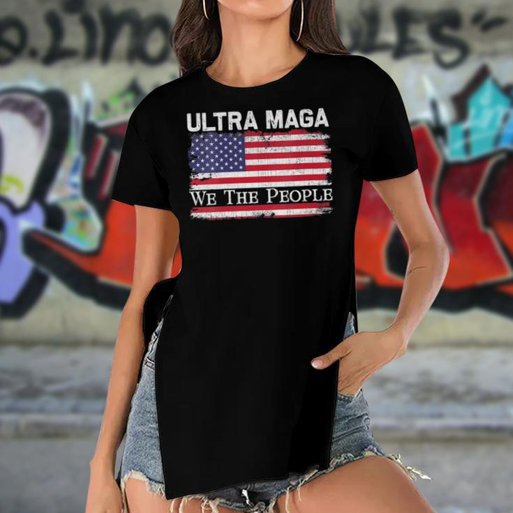 Womens We Are The People Men And Women Vintage Usa Flag Ultra Maga Women's Short Sleeves T-shirt With Hem Split