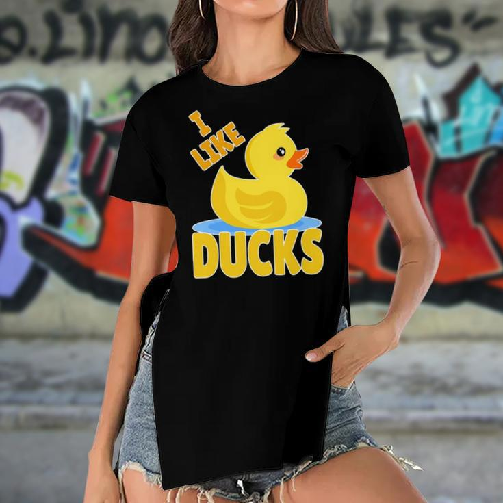Yellow Rubber Duck Squeaker Duck I Like Ducks Women's Short Sleeves T-shirt With Hem Split