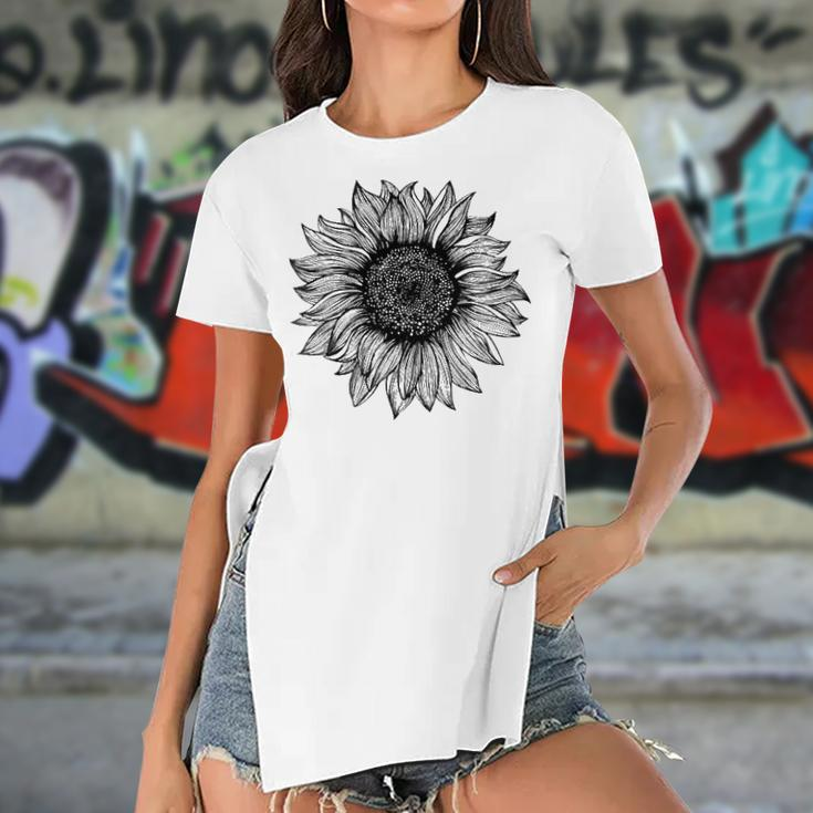 Be Kind Sunflower Minimalistic Flower Plant Artwork Women's Short Sleeves T-shirt With Hem Split