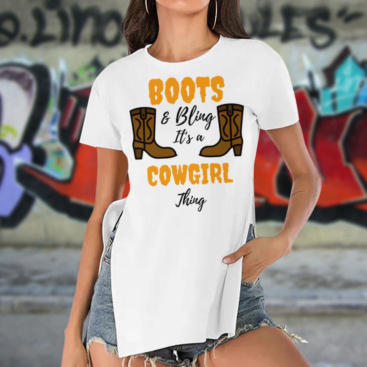 Boots Bling Its A Cowgirl Thing Women's Short Sleeves T-shirt With Hem Split