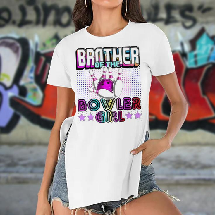 Brother Of The Bowler Girl Matching Family Bowling Birthday Women's Short Sleeves T-shirt With Hem Split
