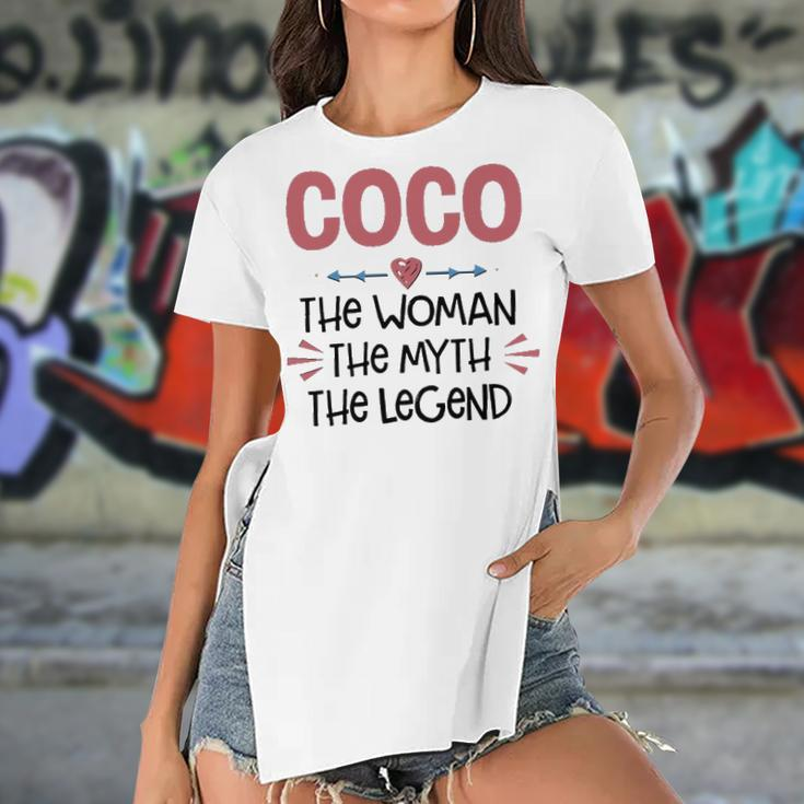 Coco Grandma Gift Coco The Woman The Myth The Legend Women's Short Sleeves T-shirt With Hem Split