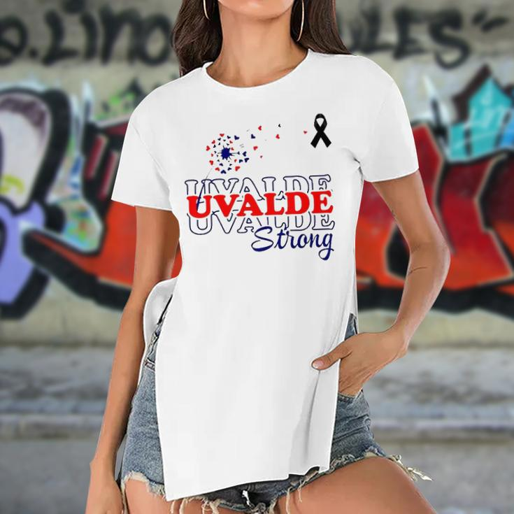 Dandelion Uvalde Strong Texas Strong Pray Protect Kids Not Guns Women's Short Sleeves T-shirt With Hem Split
