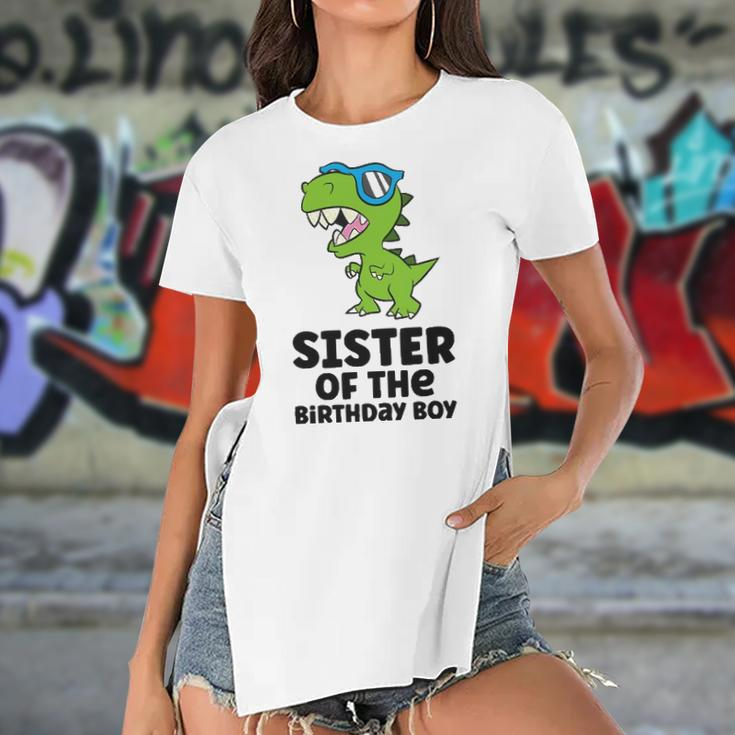 Dinosaur Birthday Sister Of The Birthday Boy Women's Short Sleeves T-shirt With Hem Split