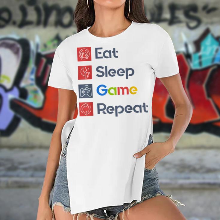 Eat Sleep Game Repeat Women's Short Sleeves T-shirt With Hem Split