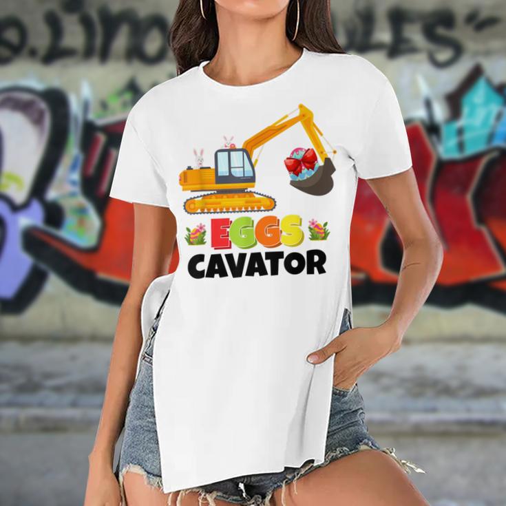 Excavator Shirts For Toddler Boys Girls Easter Eggs Cavator Women's Short Sleeves T-shirt With Hem Split