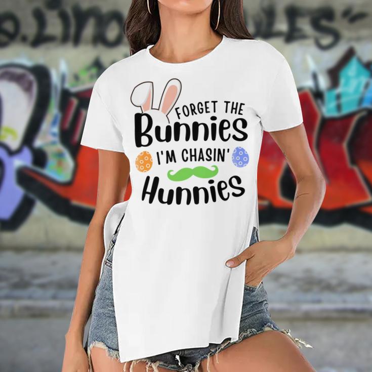 Forget The Bunnies Im Chasing Hunnies Funny Boys Easter Gift Women's Short Sleeves T-shirt With Hem Split