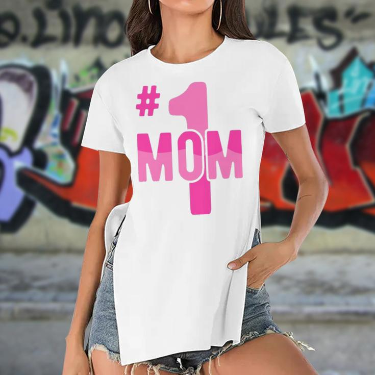 Hashtag Number One Mom Mothers Day Idea Mama Women Women's Short Sleeves T-shirt With Hem Split