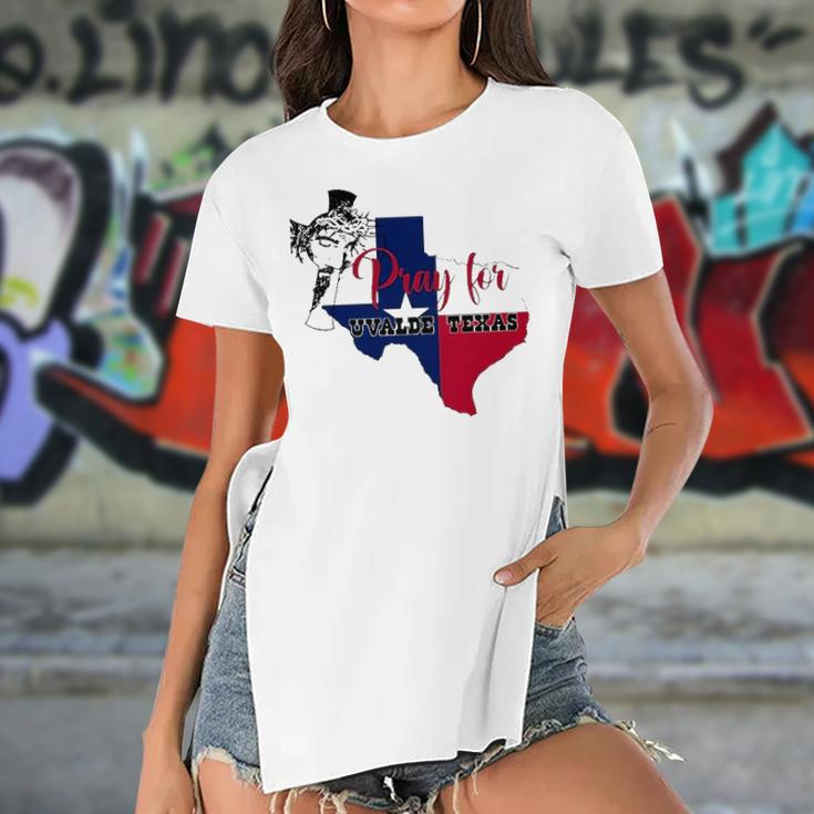 Jesus Pray For Uvalde Texas Protect Texas Not Gun Christian Cross Women's Short Sleeves T-shirt With Hem Split