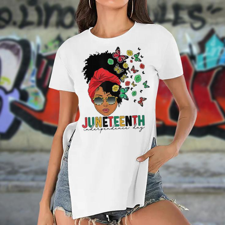 Junenth Is My Independence Day Black Queen And Butterfly Women's Short Sleeves T-shirt With Hem Split
