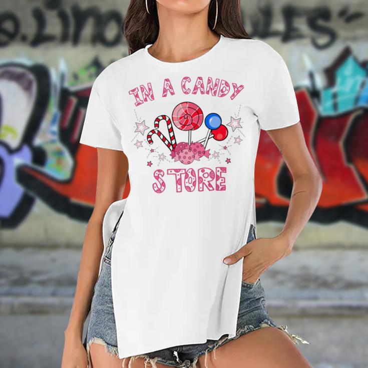 Kid In A Candy Store 35 Trending Shirt Women's Short Sleeves T-shirt With Hem Split