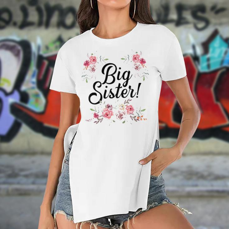 Kids Cute Big Sister Floral Design Toddler Girl Women's Short Sleeves T-shirt With Hem Split