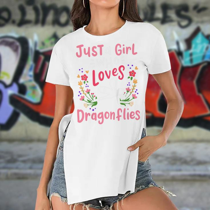 Kids Dragonfly Just A Girl Who Loves Dragonflies Women's Short Sleeves T-shirt With Hem Split