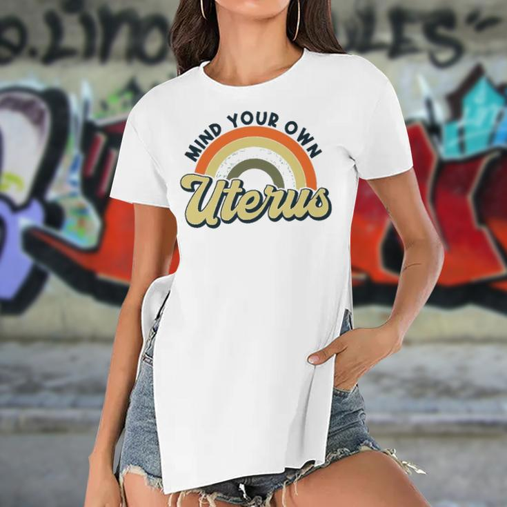 Mind Your Own Uterus Rainbow My Uterus My Choice Women's Short Sleeves T-shirt With Hem Split