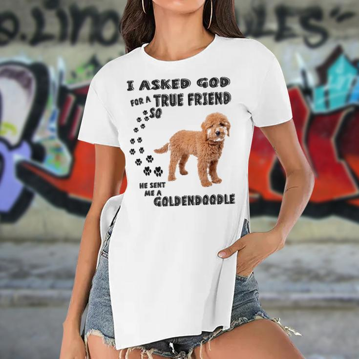 Mini Goldendoodle Quote Mom Doodle Dad Art Cute Groodle Dog Women's Short Sleeves T-shirt With Hem Split