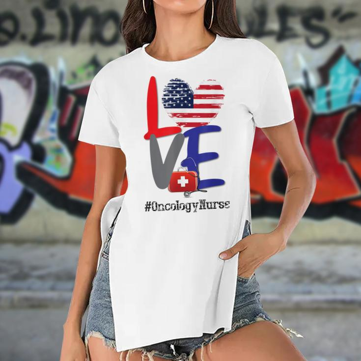 Oncology Nurse Rn 4Th Of July Independence Day American Flag Women's Short Sleeves T-shirt With Hem Split